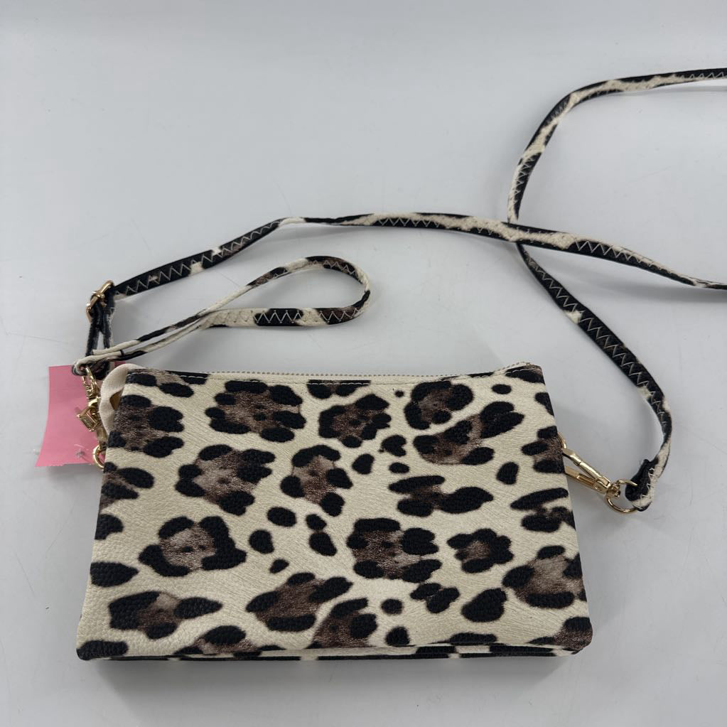 vegan leopard print triple compartment crossbody/wristlet