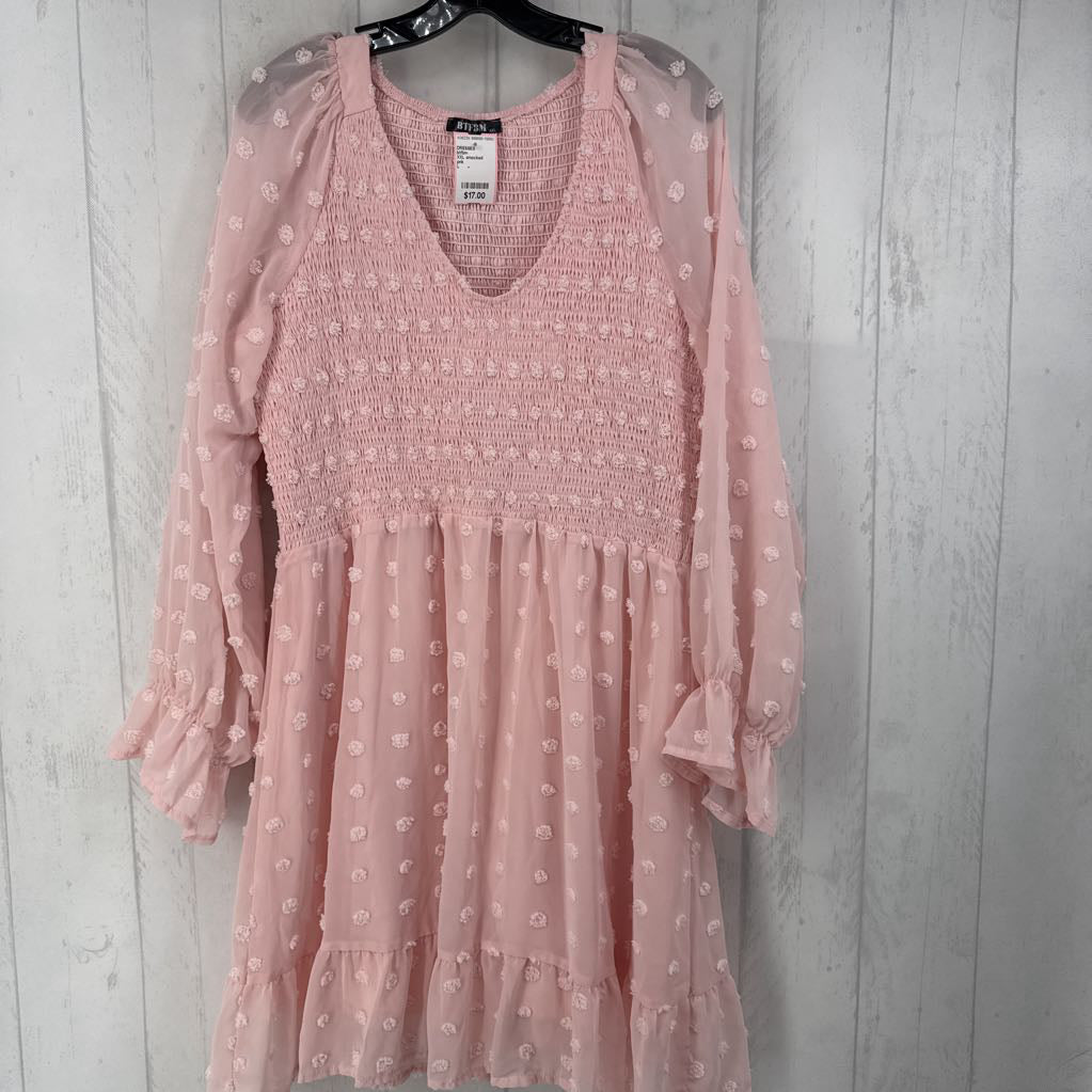 XXL smocked textured scoop neck l/s dress
