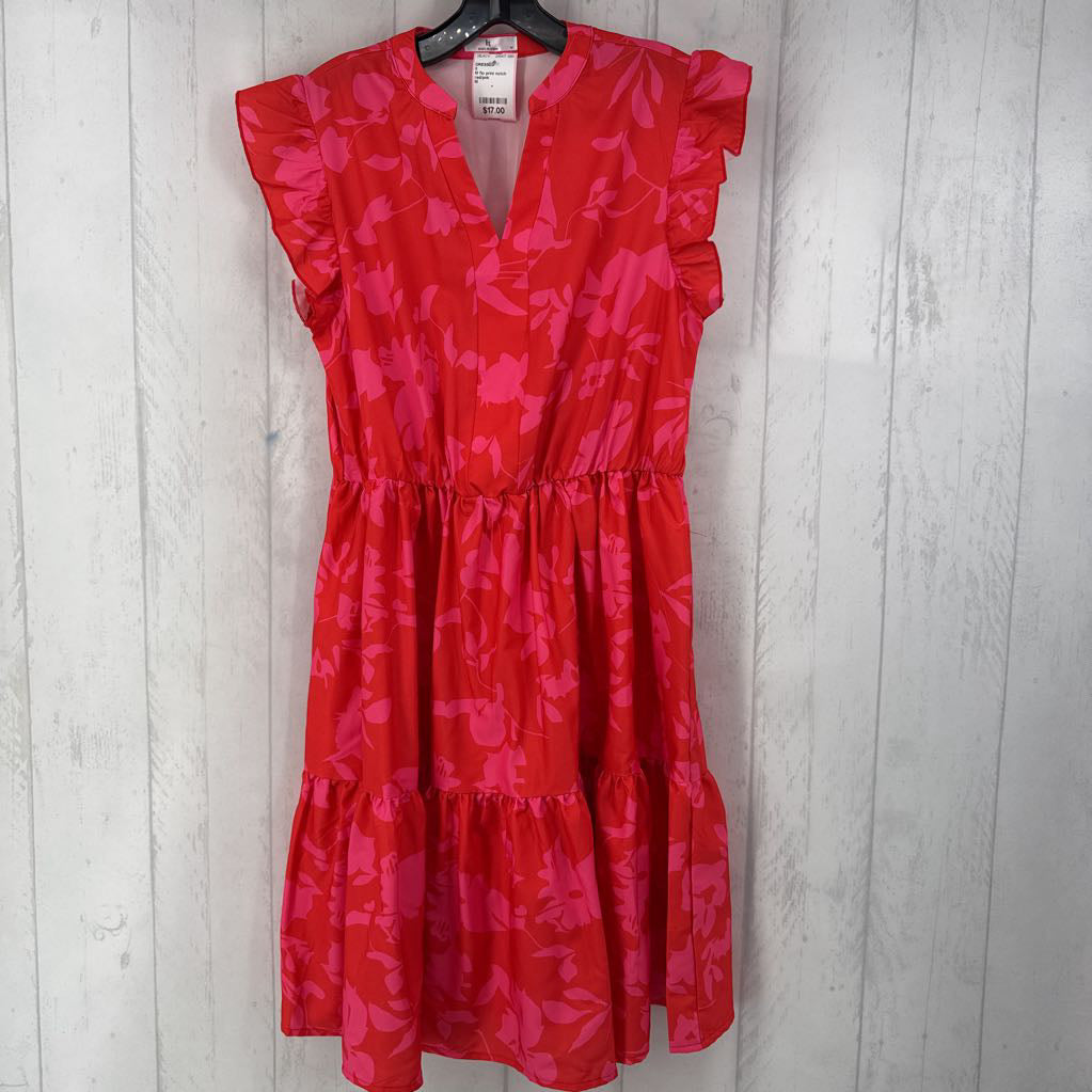 M flo print notch neck flutter slv dress