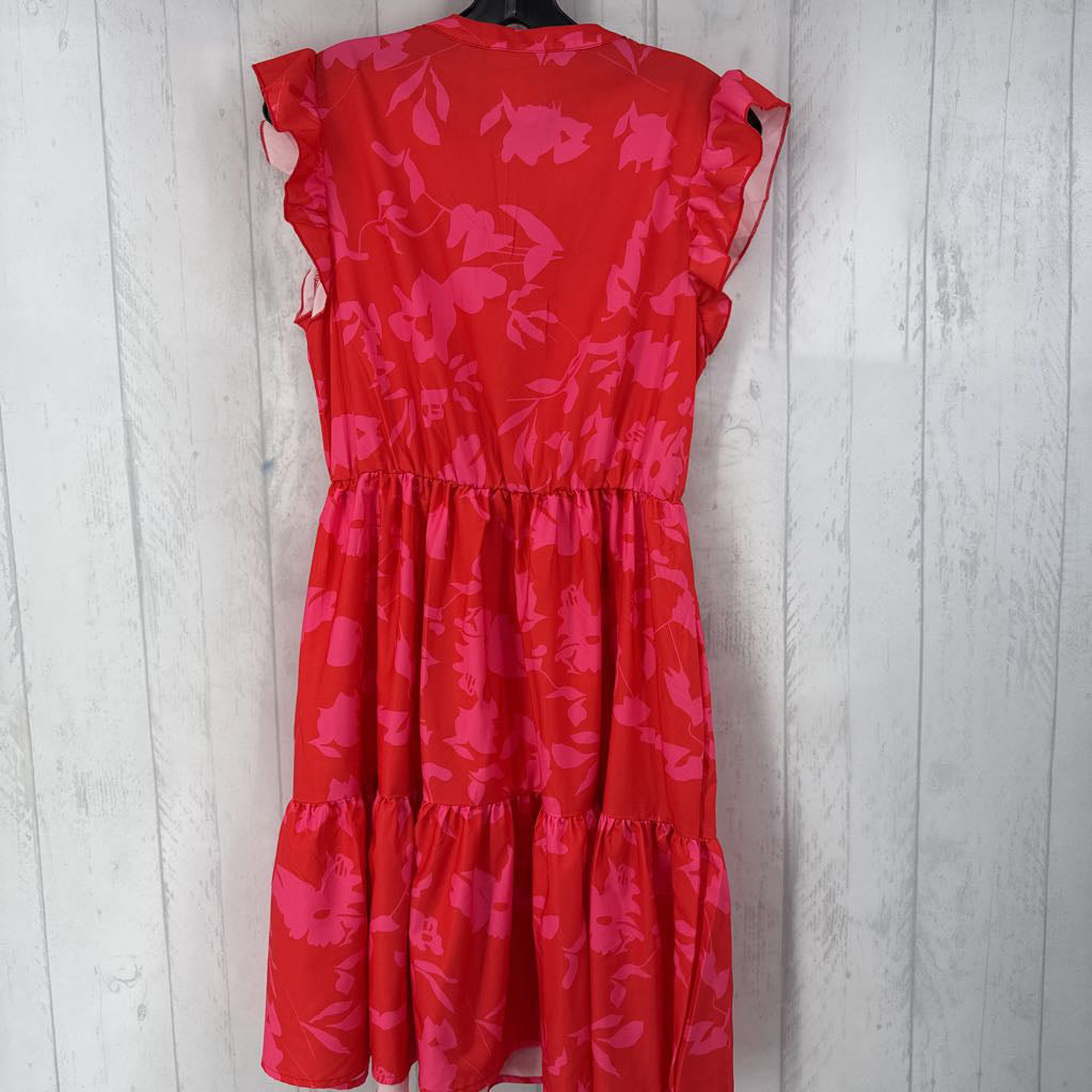 M flo print notch neck flutter slv dress