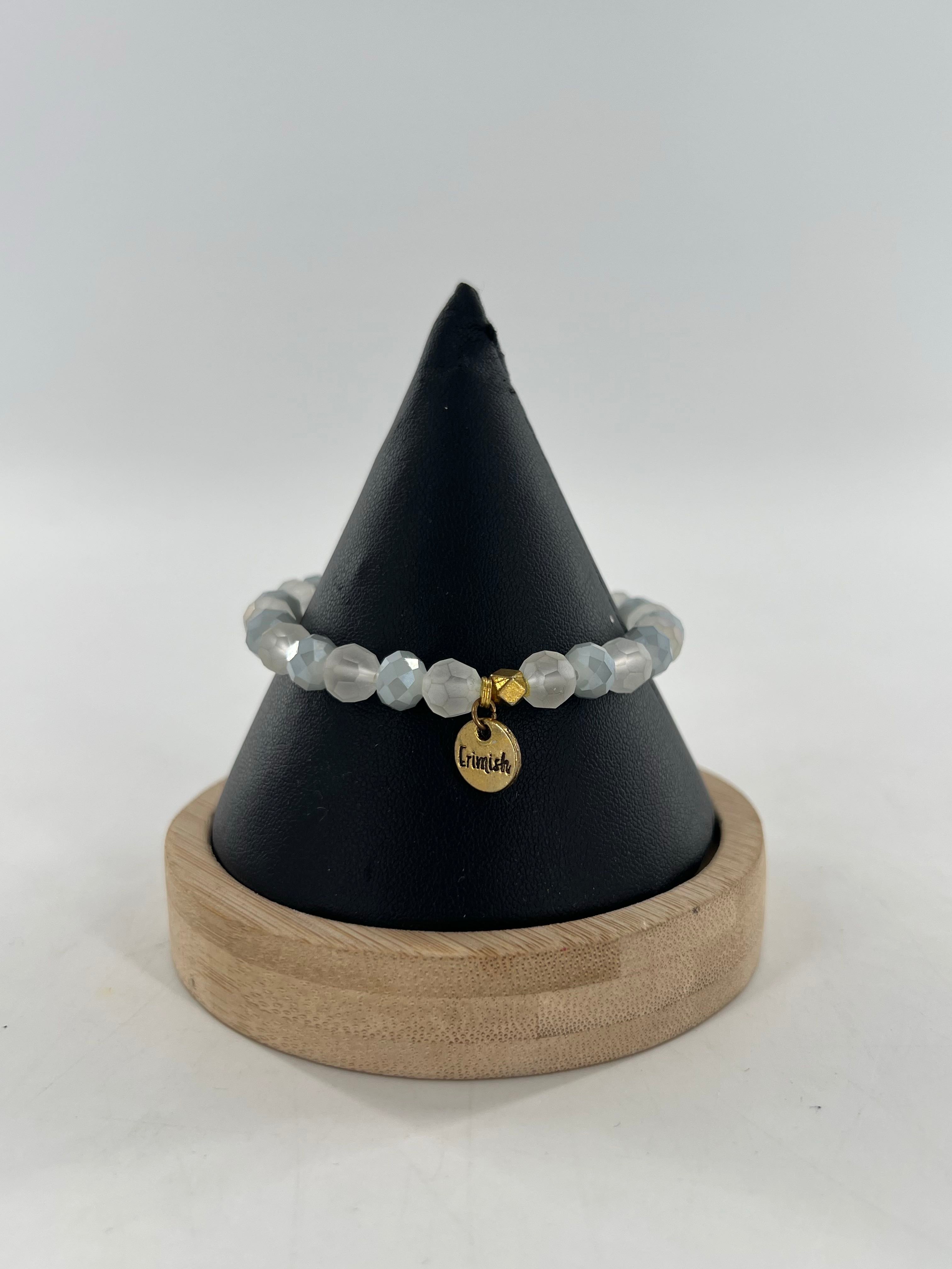 light blue & white beaded stretch bracelet