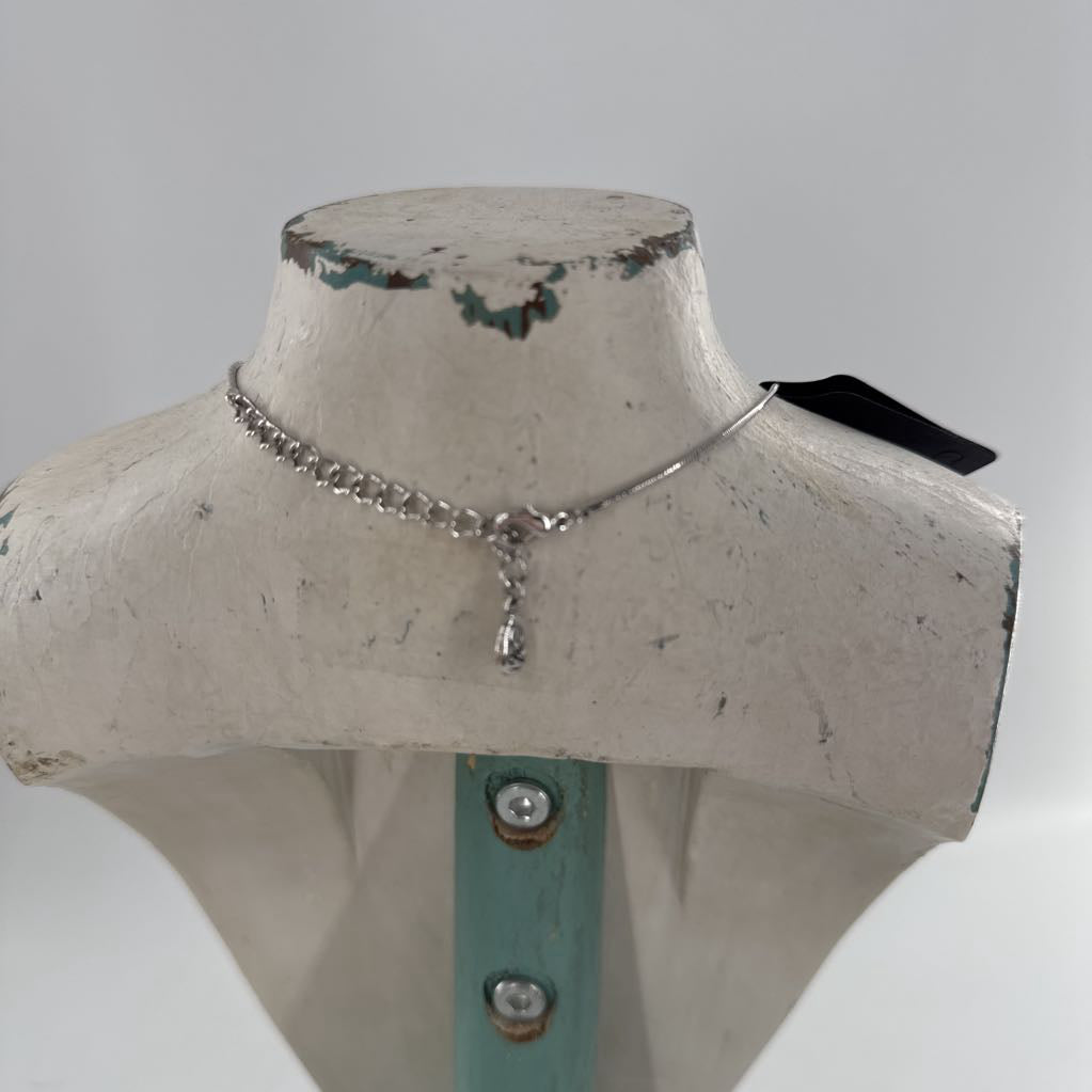 9" silver tone rhinestone dangle necklace