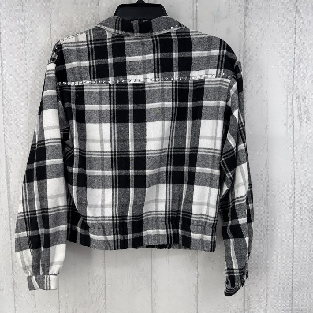 S embelished plaid crop shacket