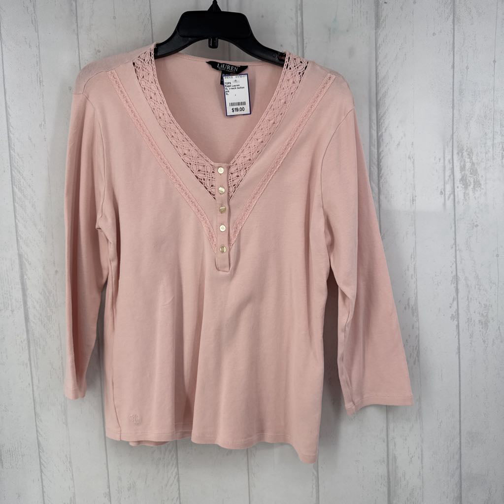 XL v-neck button front l/s top