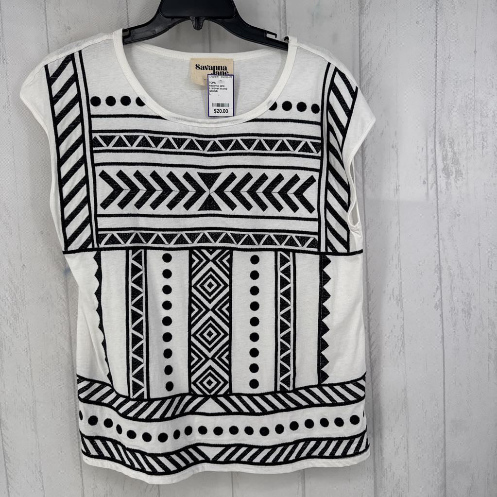 L woven scoop neck cap slv top