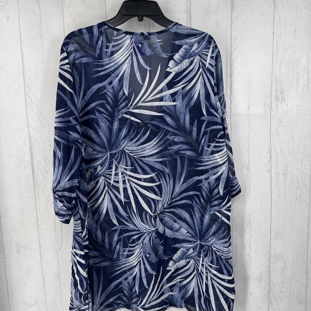 1X leaf print deep v neck cover up