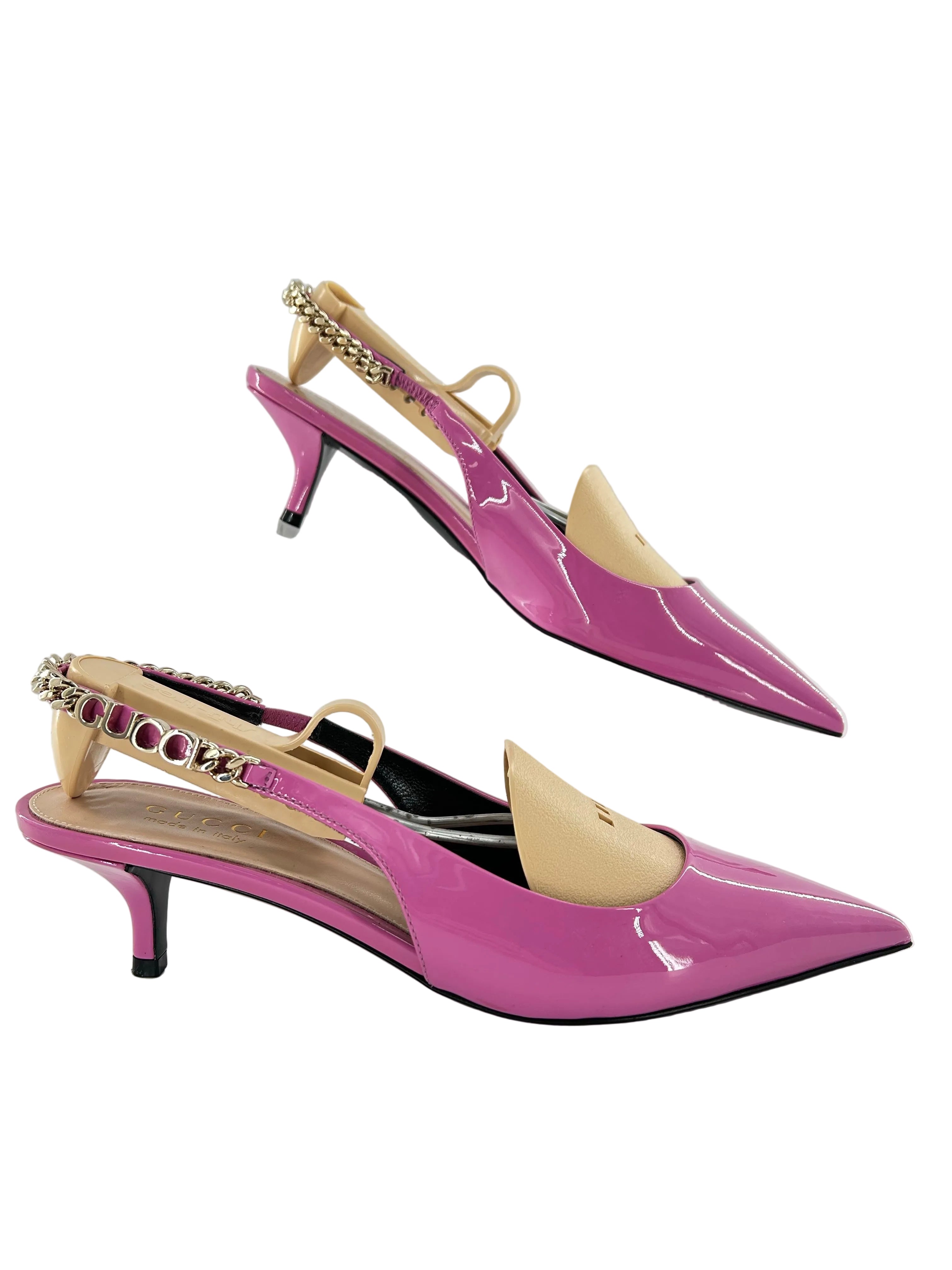Gucci Patent Signoria 35mm Slingback Pumps 37(7) Libre Pink