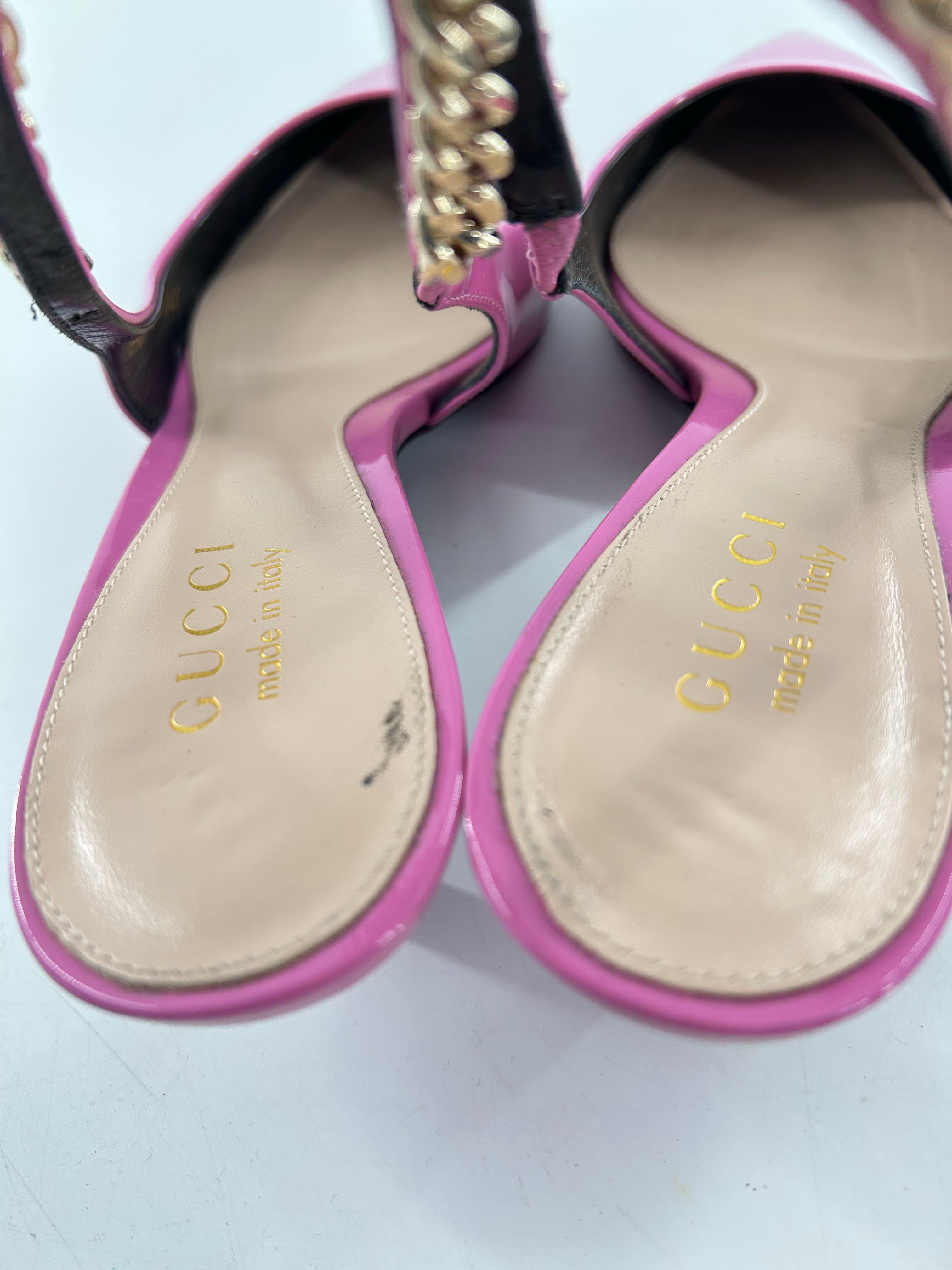 Gucci Patent Signoria 35mm Slingback Pumps 37(7) Libre Pink