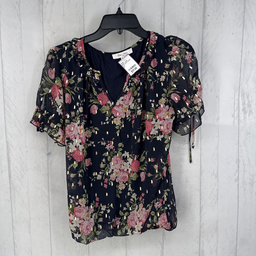 S flo print v-neck s/s top