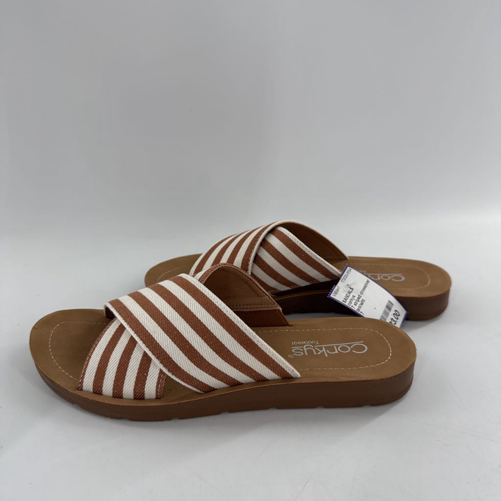 7 striped crossover strap sandal
