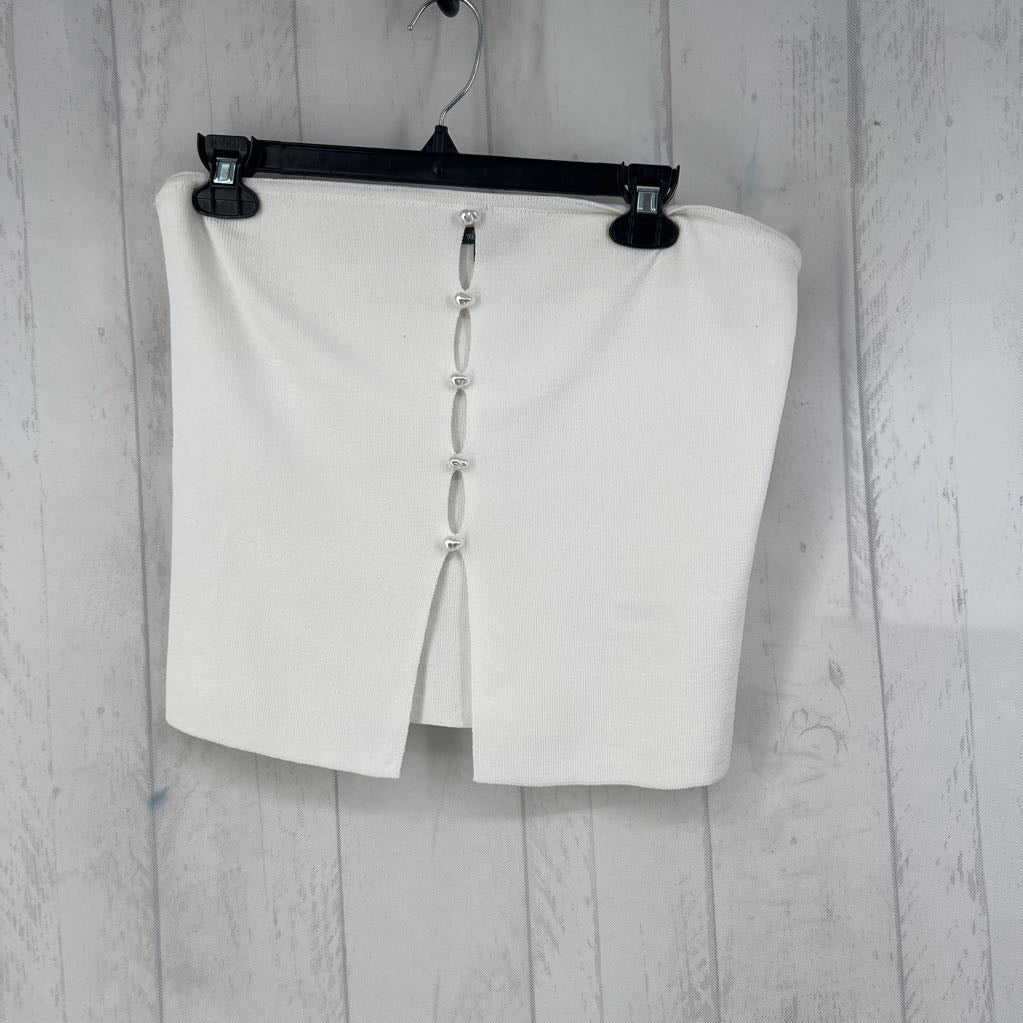 L knit pearl button bandeau top