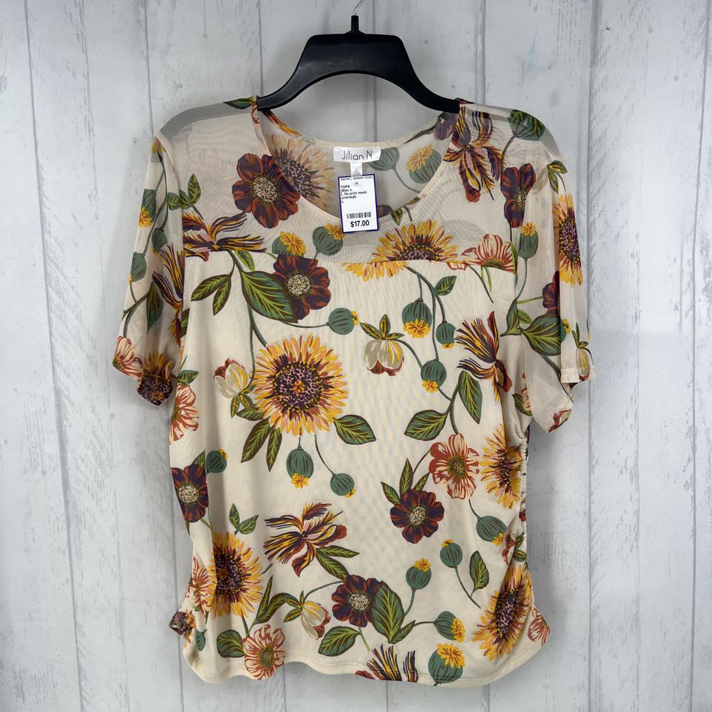 L flo print mesh elbow slv top