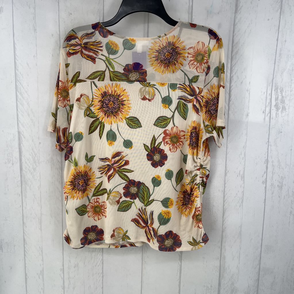 L flo print mesh elbow slv top