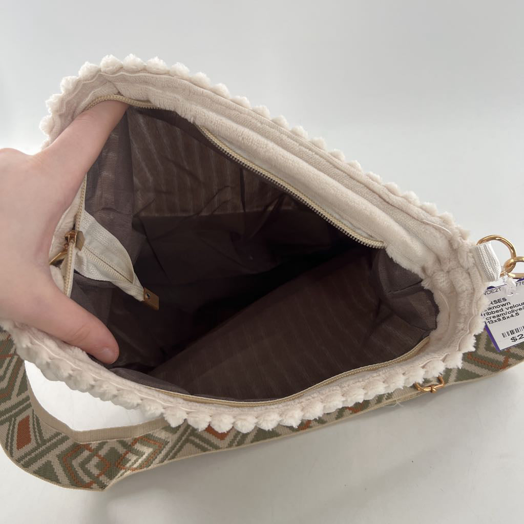 ribbed velour woven strap crossbody