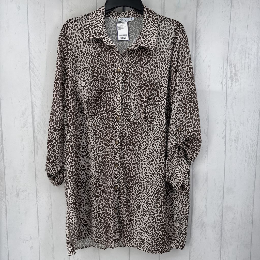 L animal print button down l/s dress
