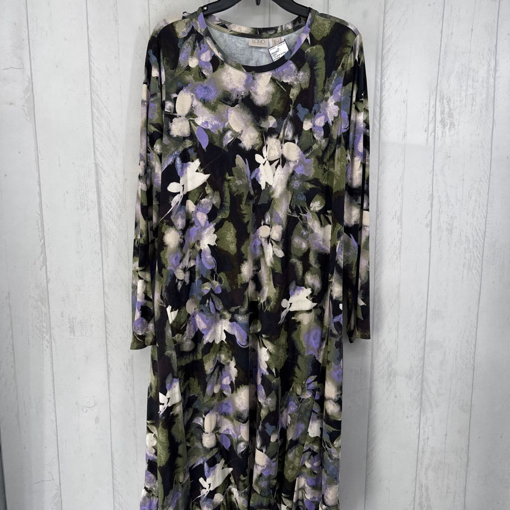 L flo print scoop neck l/s dress