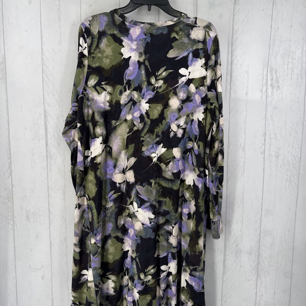 L flo print scoop neck l/s dress
