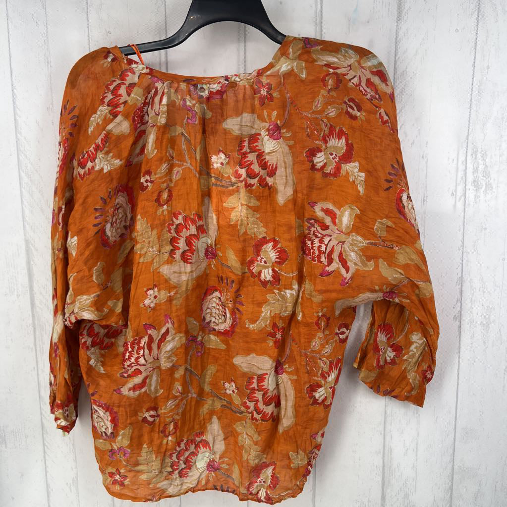 R79 S flo print split neck 3/4 slv top
