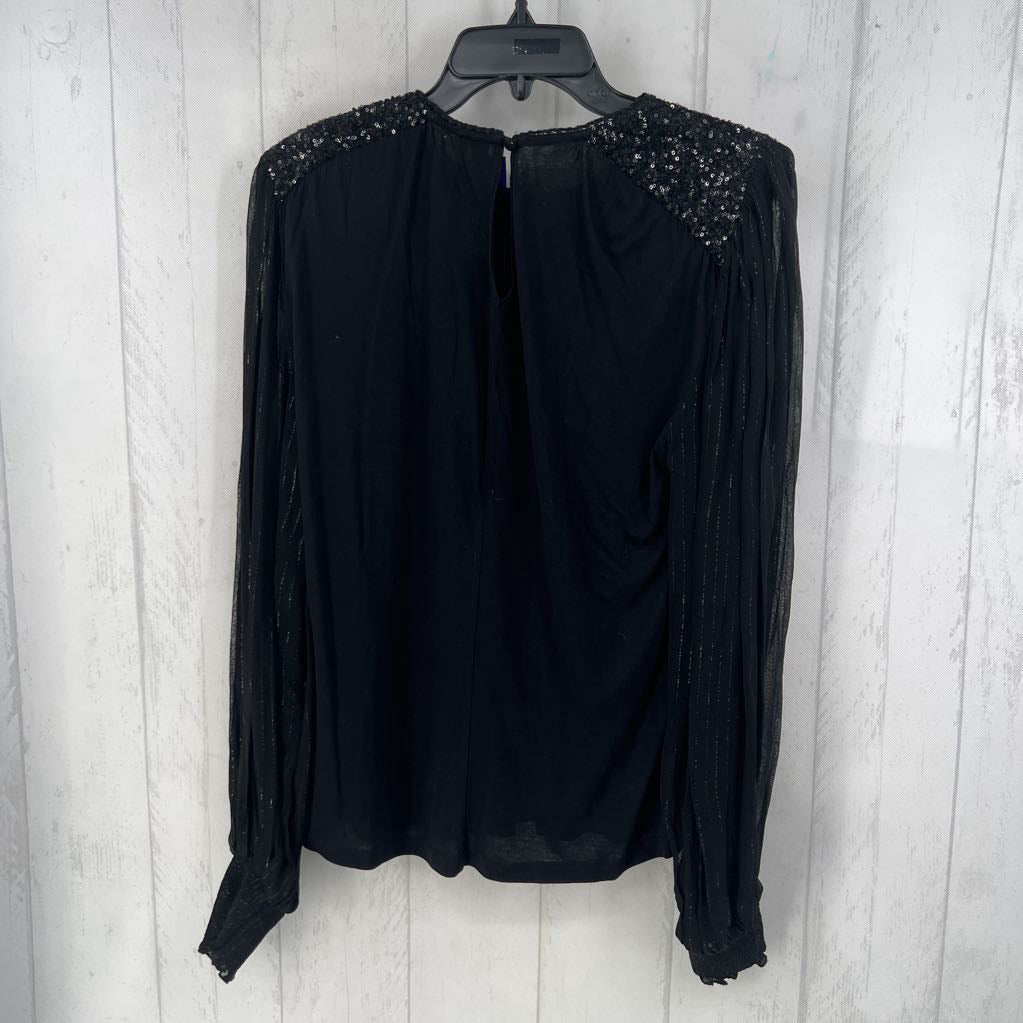 R128 M sequin sheer slv top l/s