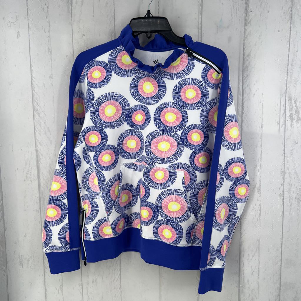 L printed ruffle neck l/s top