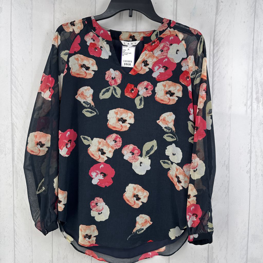 XS printed split neck l/s top