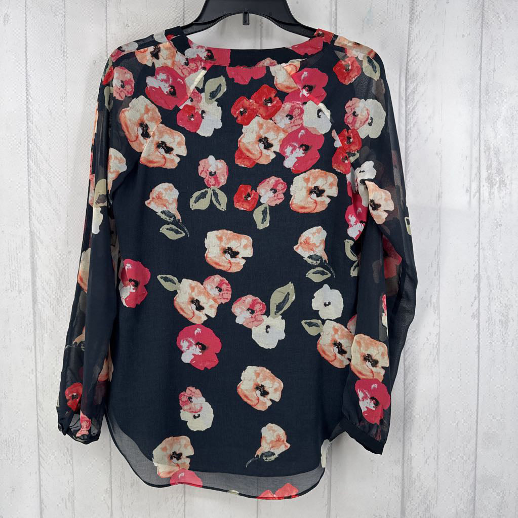 XS printed split neck l/s top