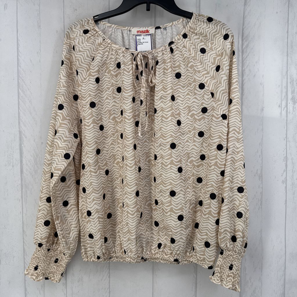 S polka dot bow front l/s top