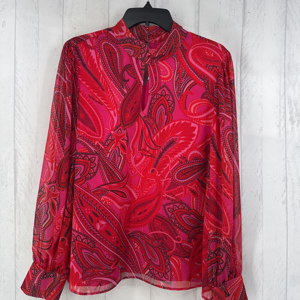 L paisley print keyhole mock-neck l/s top