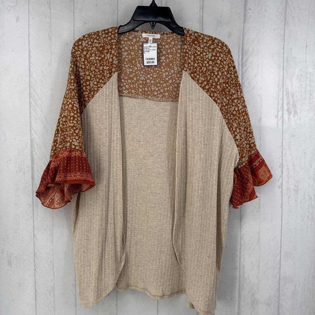 XL flo print ruffled slv cardi