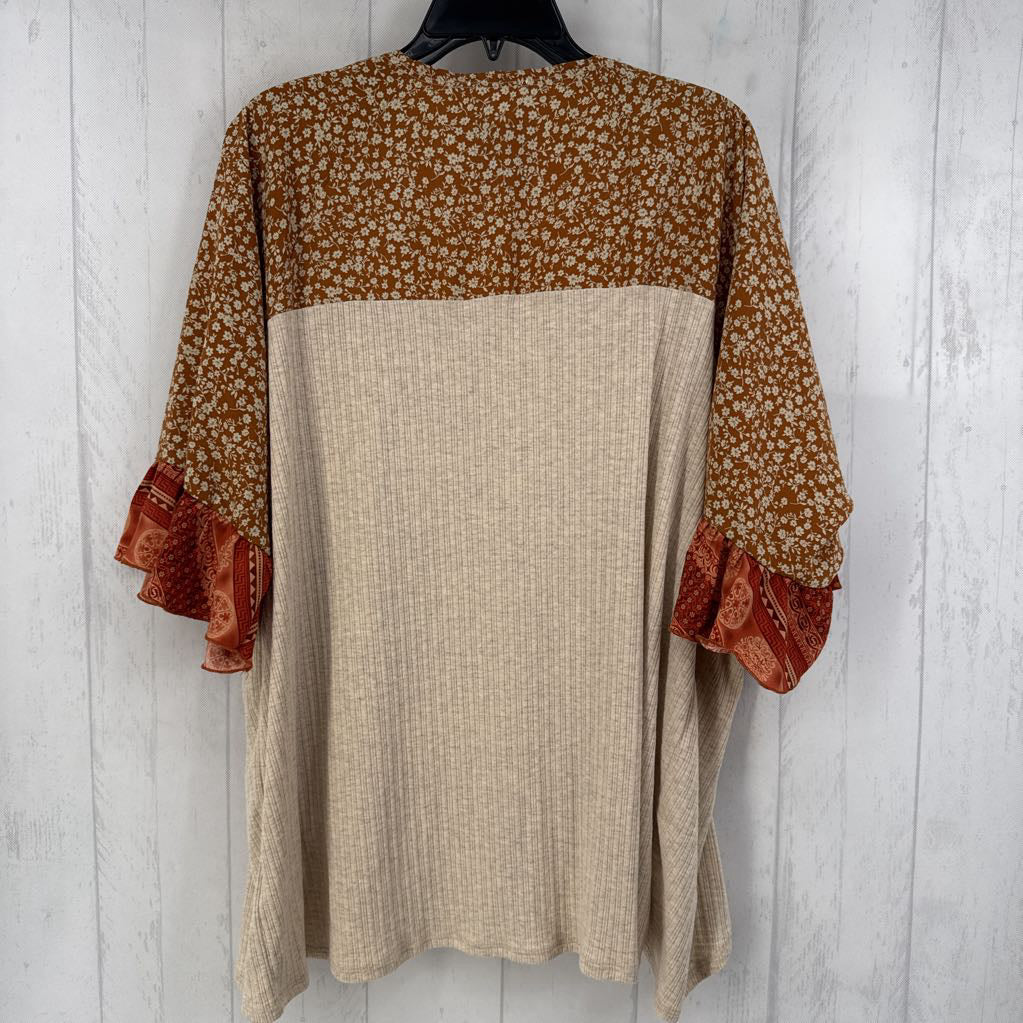 XL flo print ruffled slv cardi