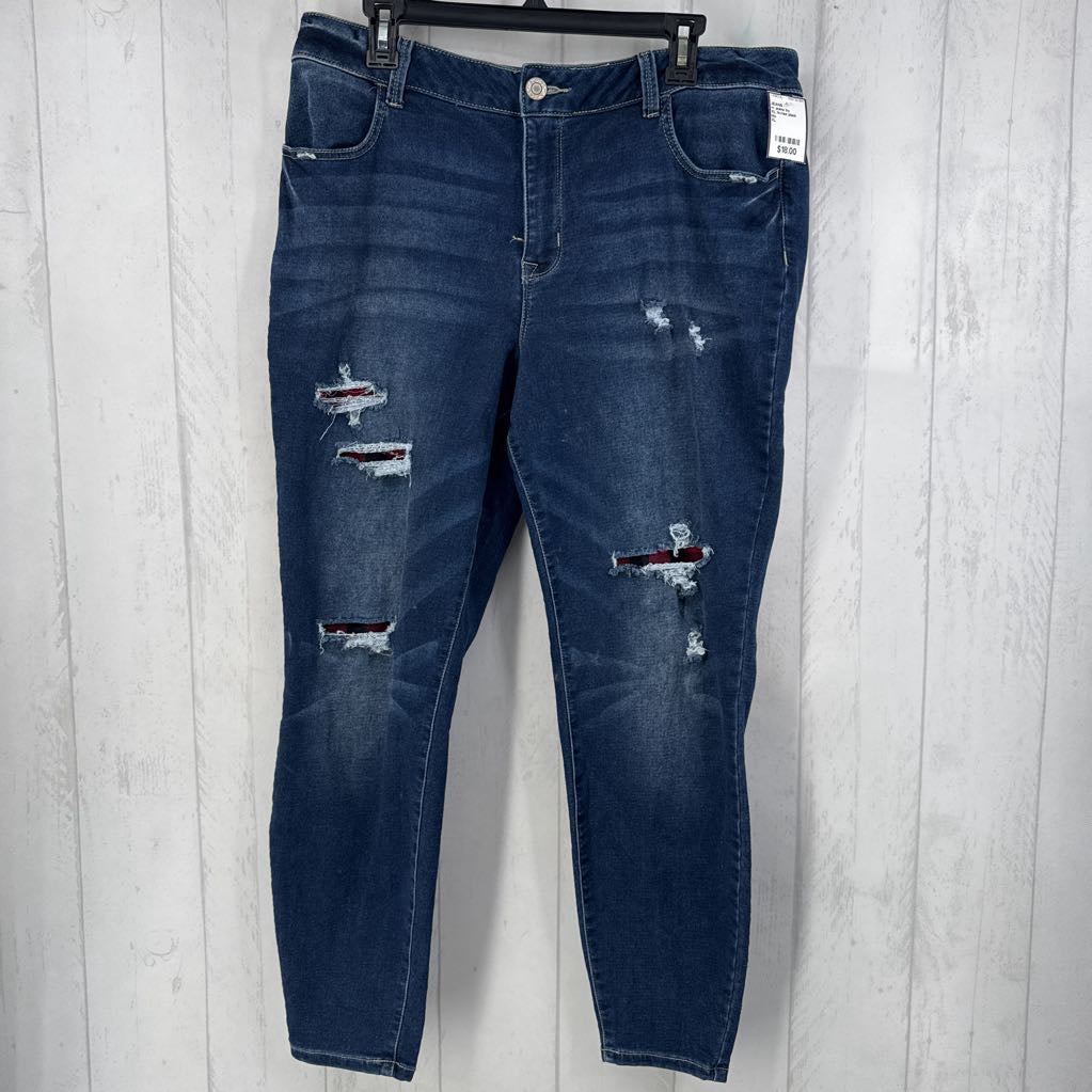 XL hi-rise plaid patch skinny jean