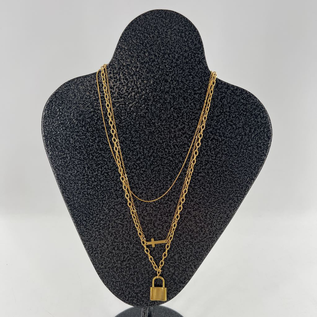 18k gold dipped cross & locket necklace
