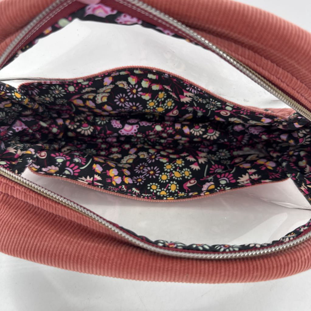 corduroy clear panel zip around cosmetic bag