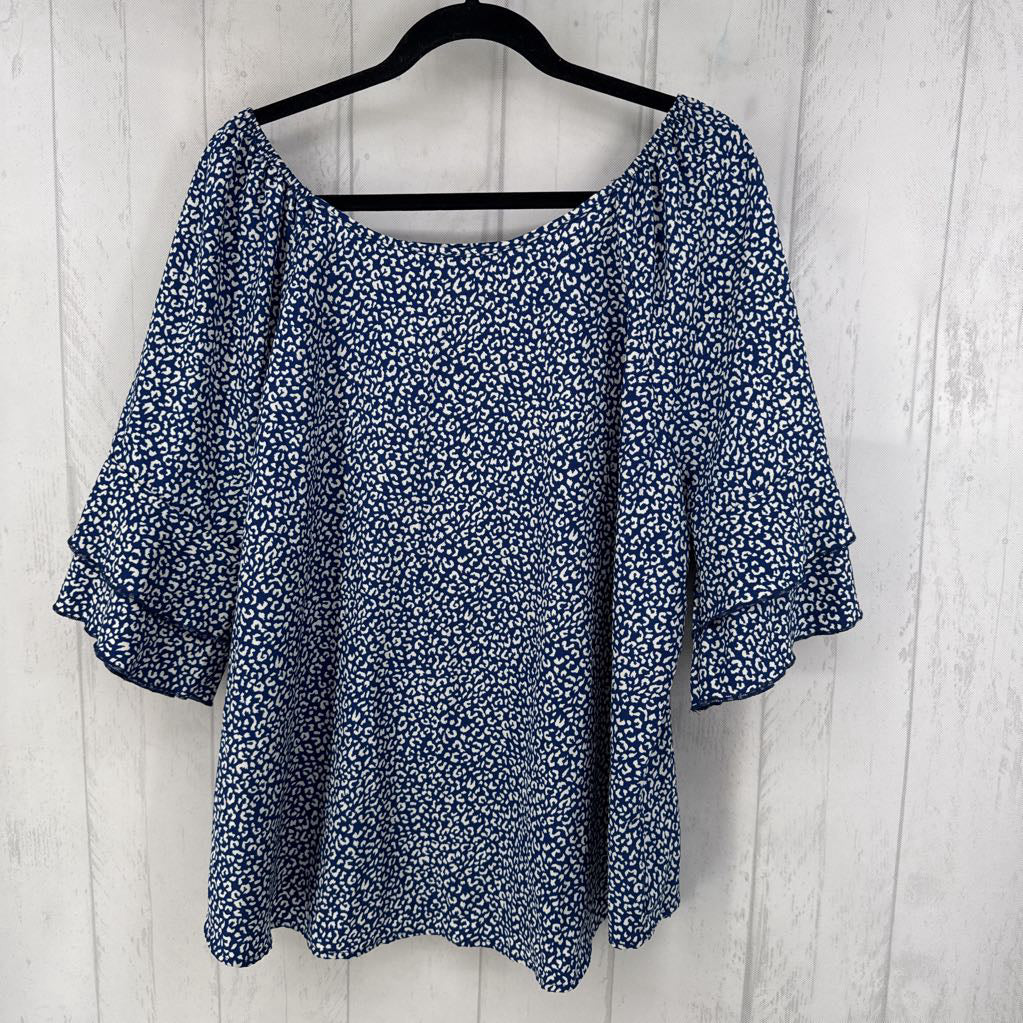 2XL animal print ruffled slv top