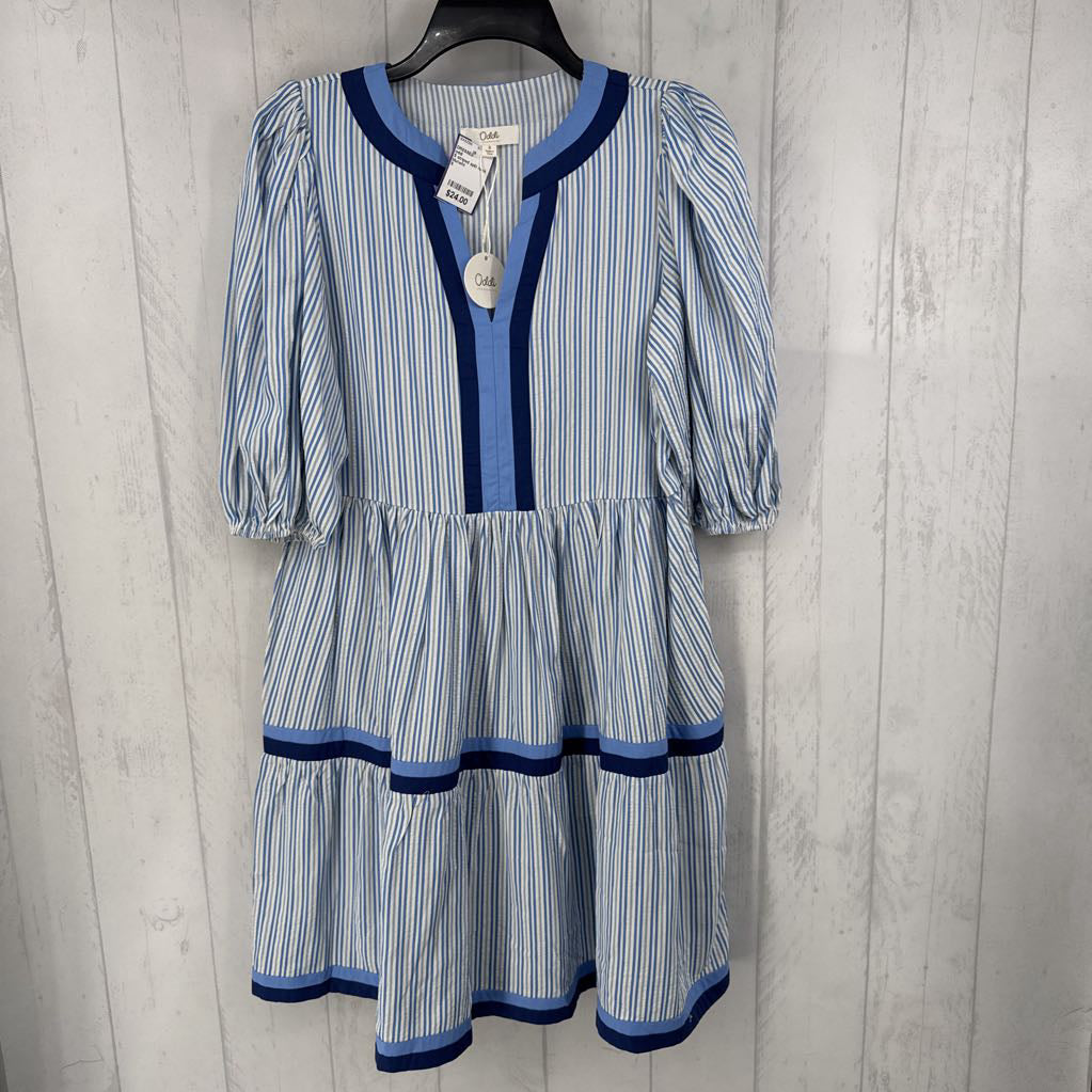 S striped split neck 3/4 slv dress