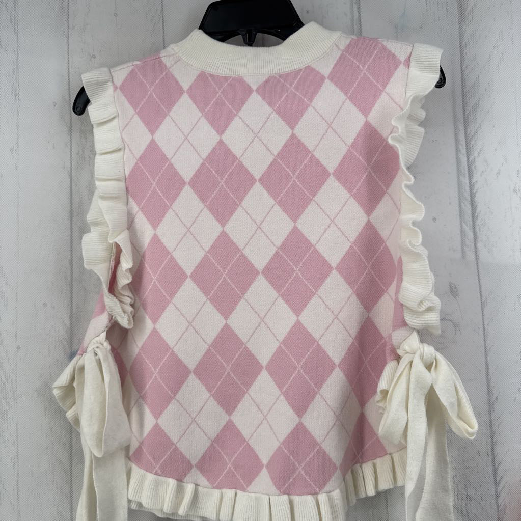 S argyle ruffled sweater vest
