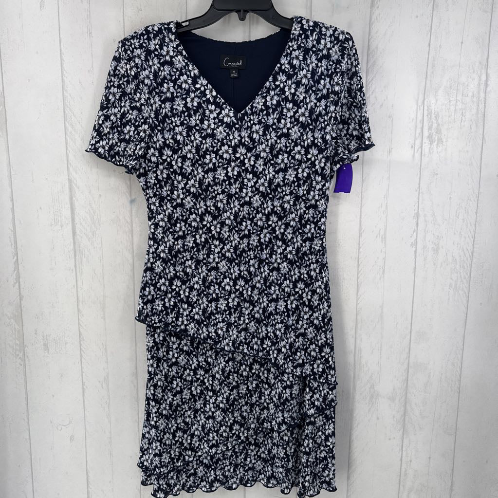 12 flo print v-neck layered s/s dress