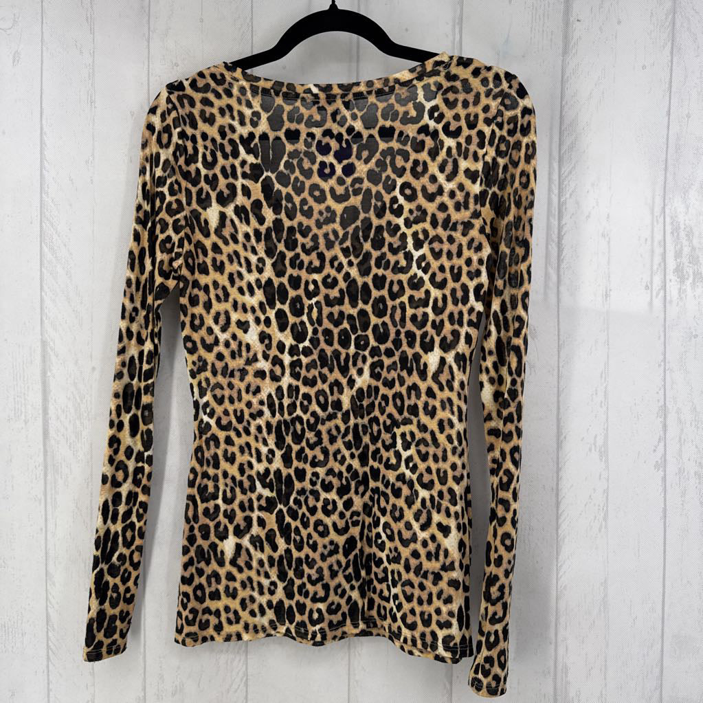 M animal print v-neck l/s top