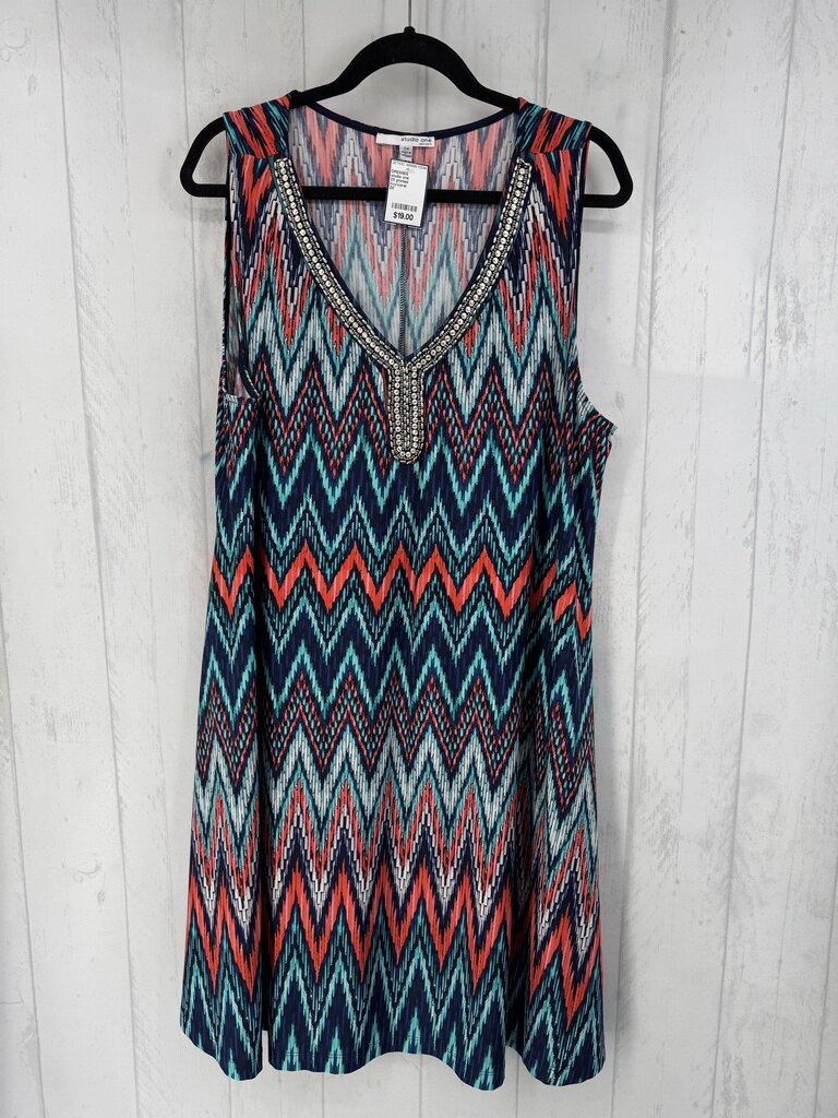 2X printed embelished v-neck slvls dress