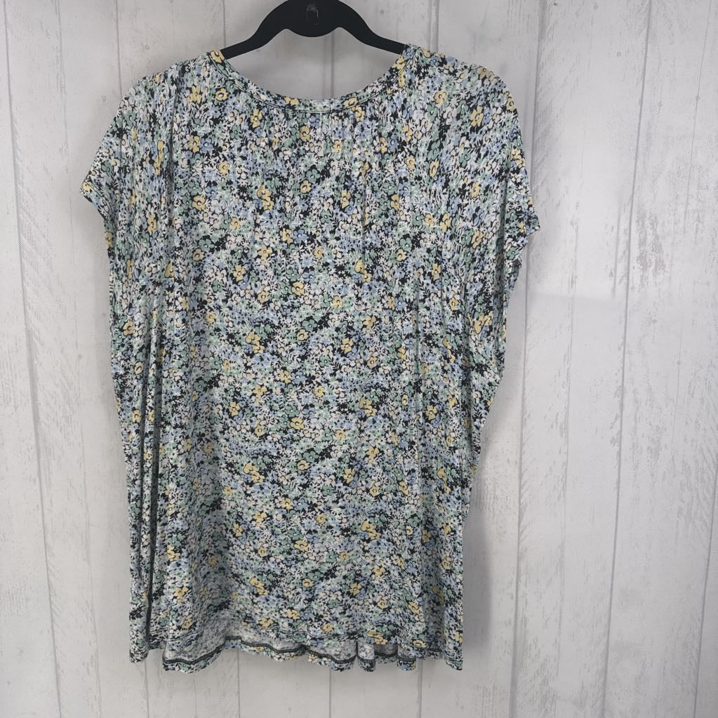 2X flo print tie-front s/s top