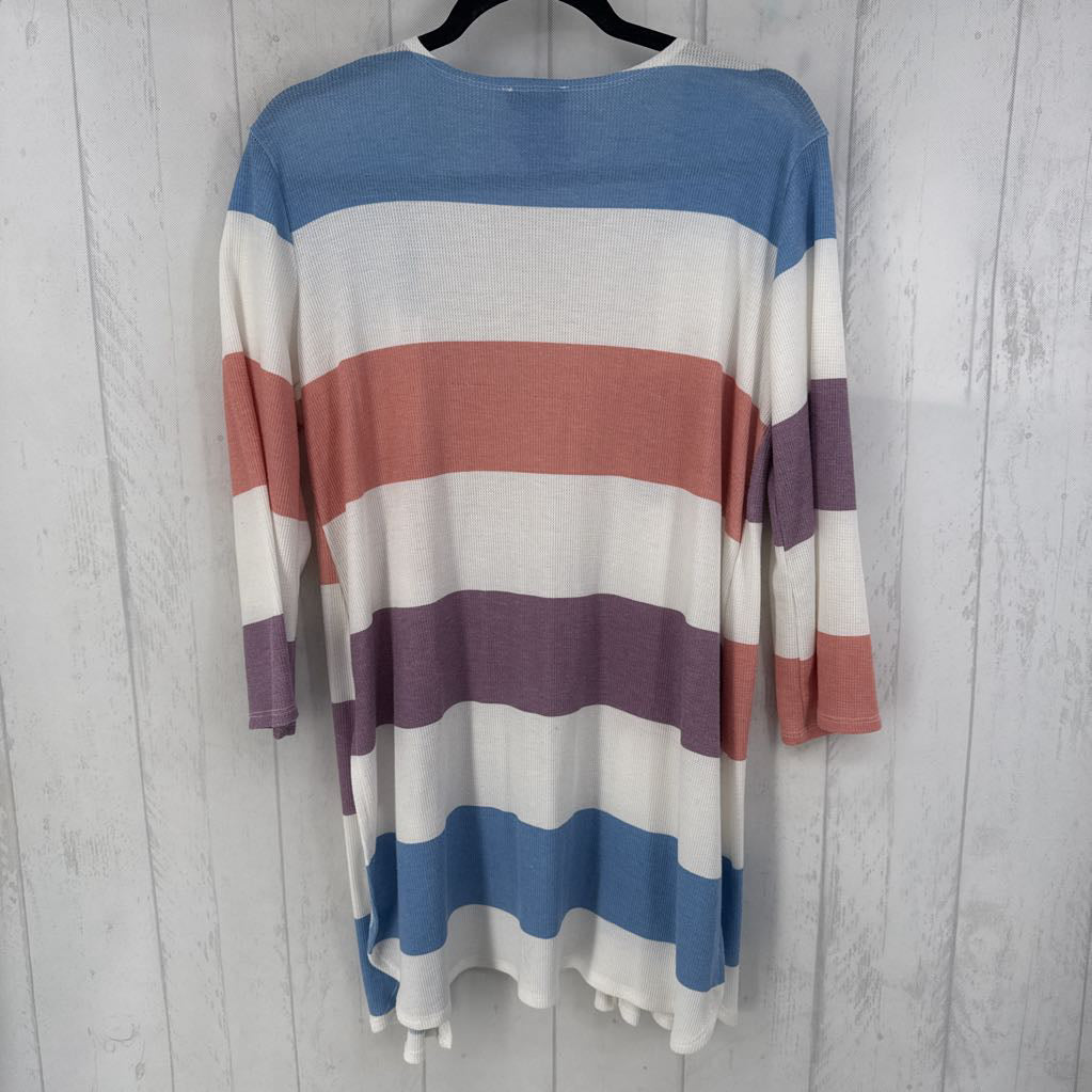 M waffle knit striped 3/4 slv cardi