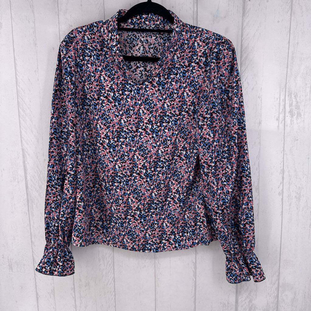 M animal print v-neck l/s top