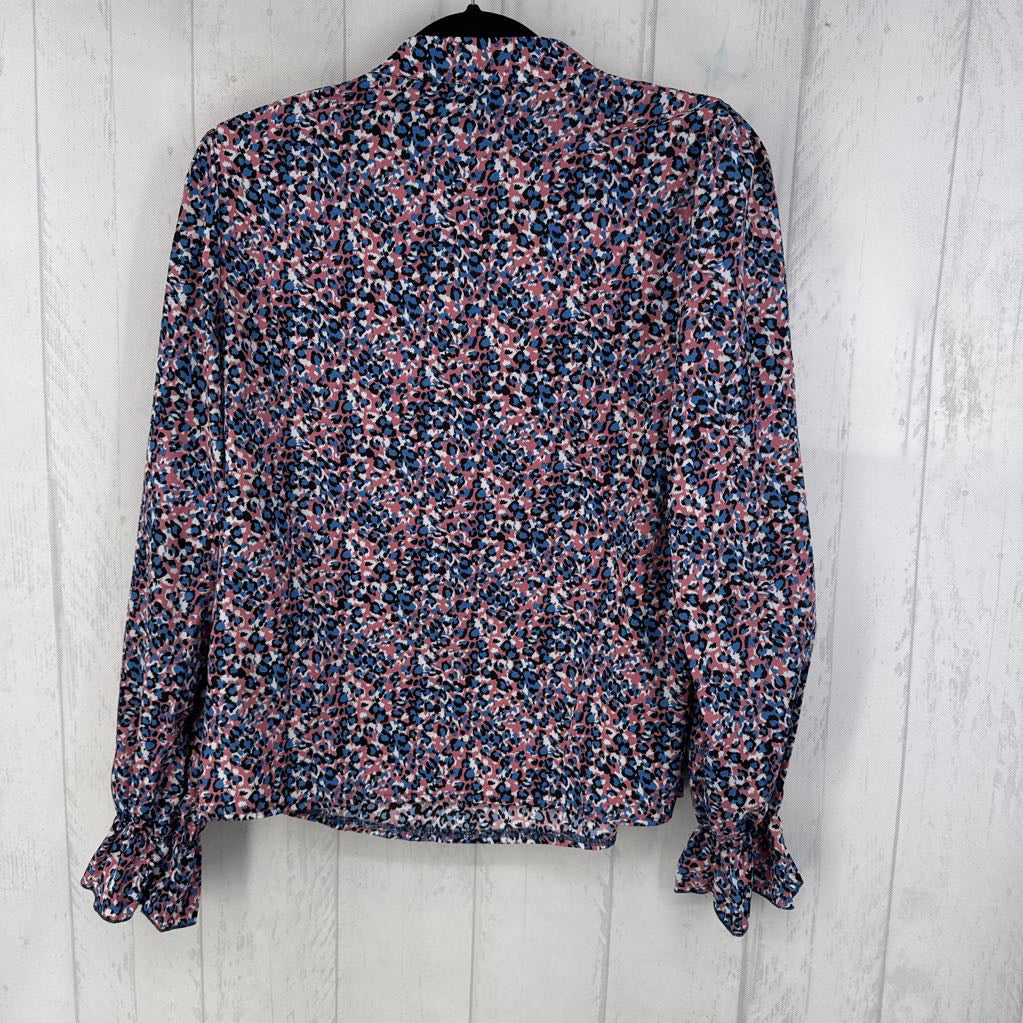 M animal print v-neck l/s top