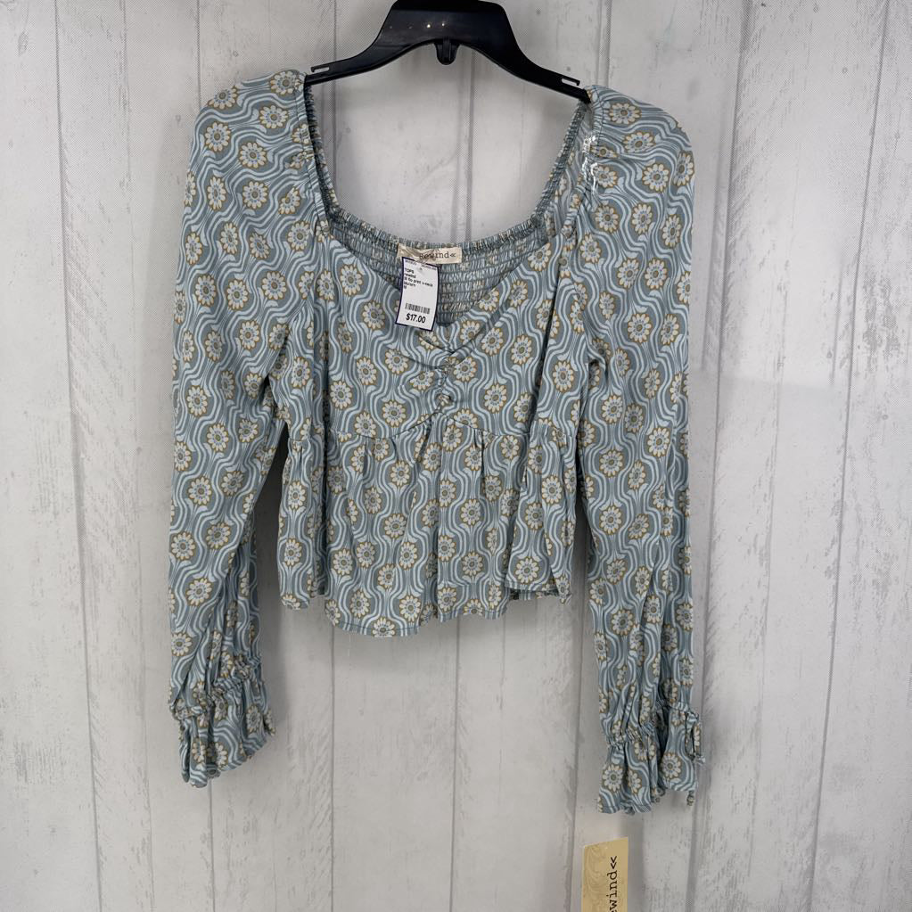 M flo print v-neck l/s top