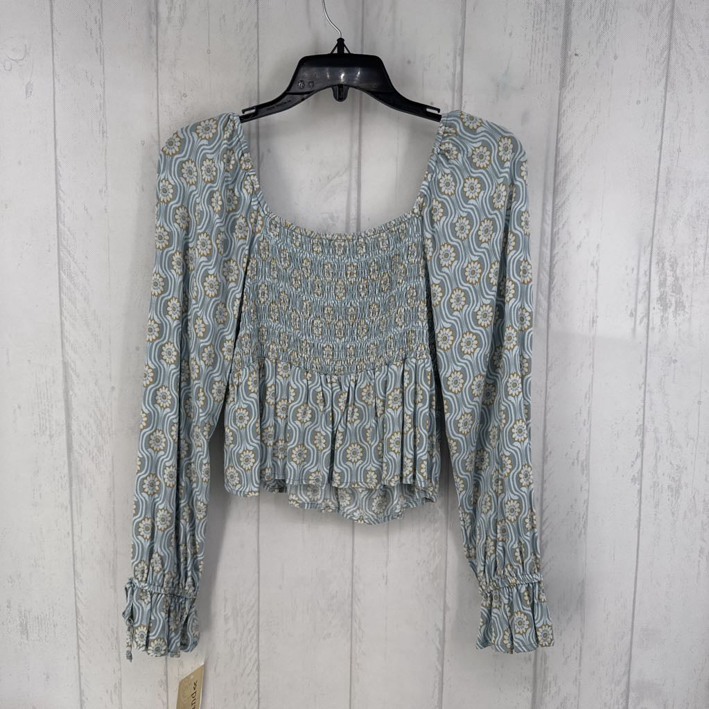 M flo print v-neck l/s top