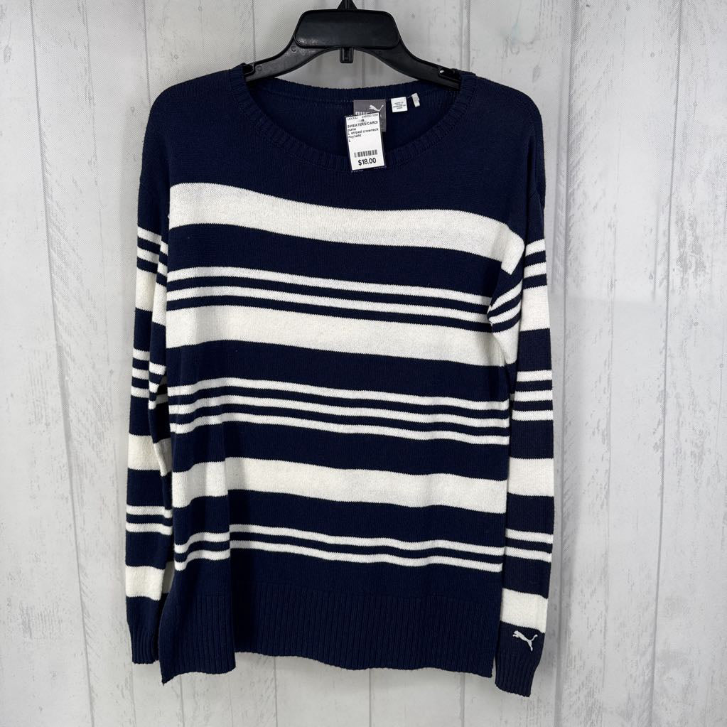 L striped crewneck sweater