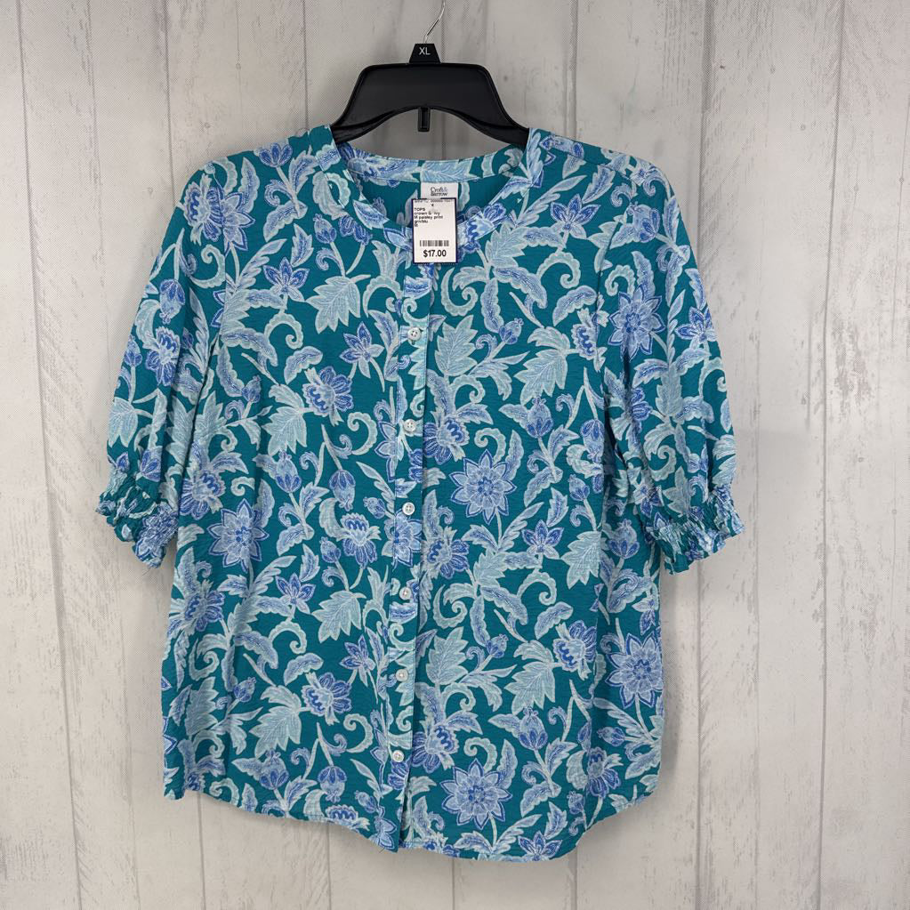 M paisley print button down s/s top