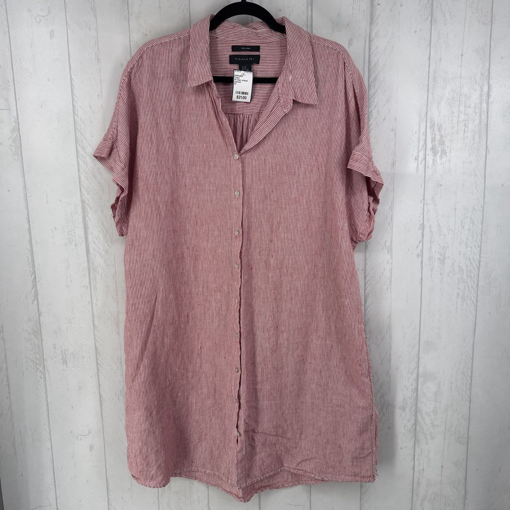 2X linen striped button down s/s dress