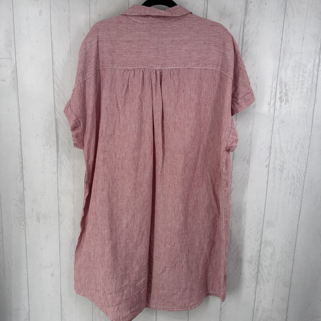 2X linen striped button down s/s dress