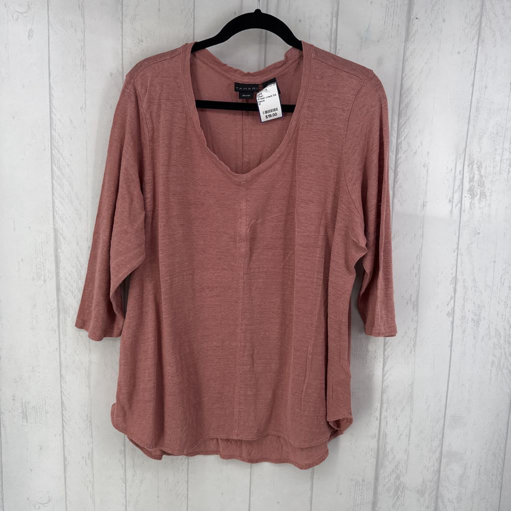 1X linen v-neck 3/4 slv top